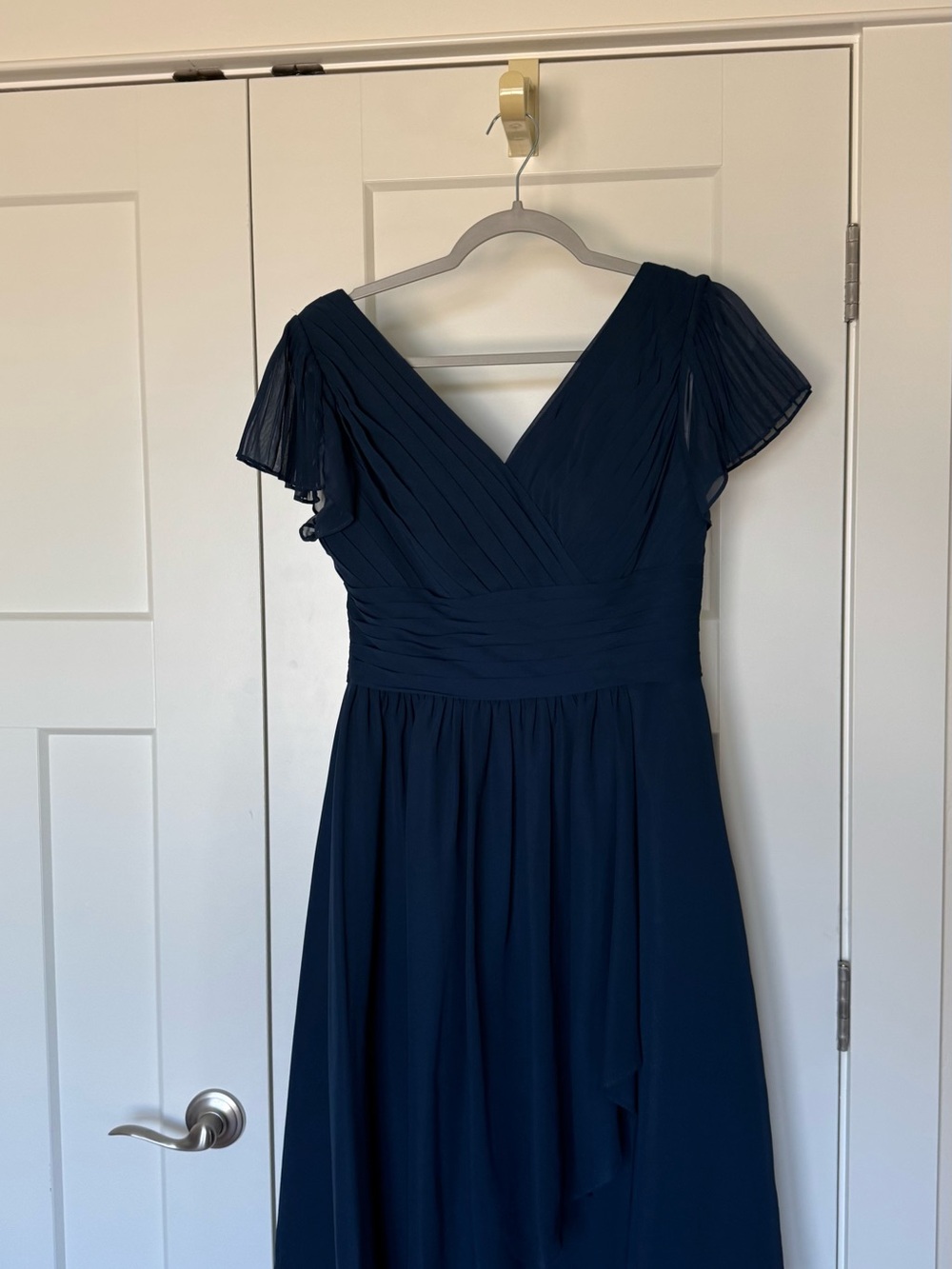 Azazie Navy V-Neck Chiffon Midi Dress